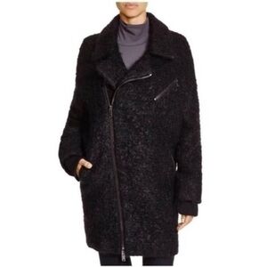 Donna Karan DKNY Designer oversized boucle teddy moto coat jacket small medium